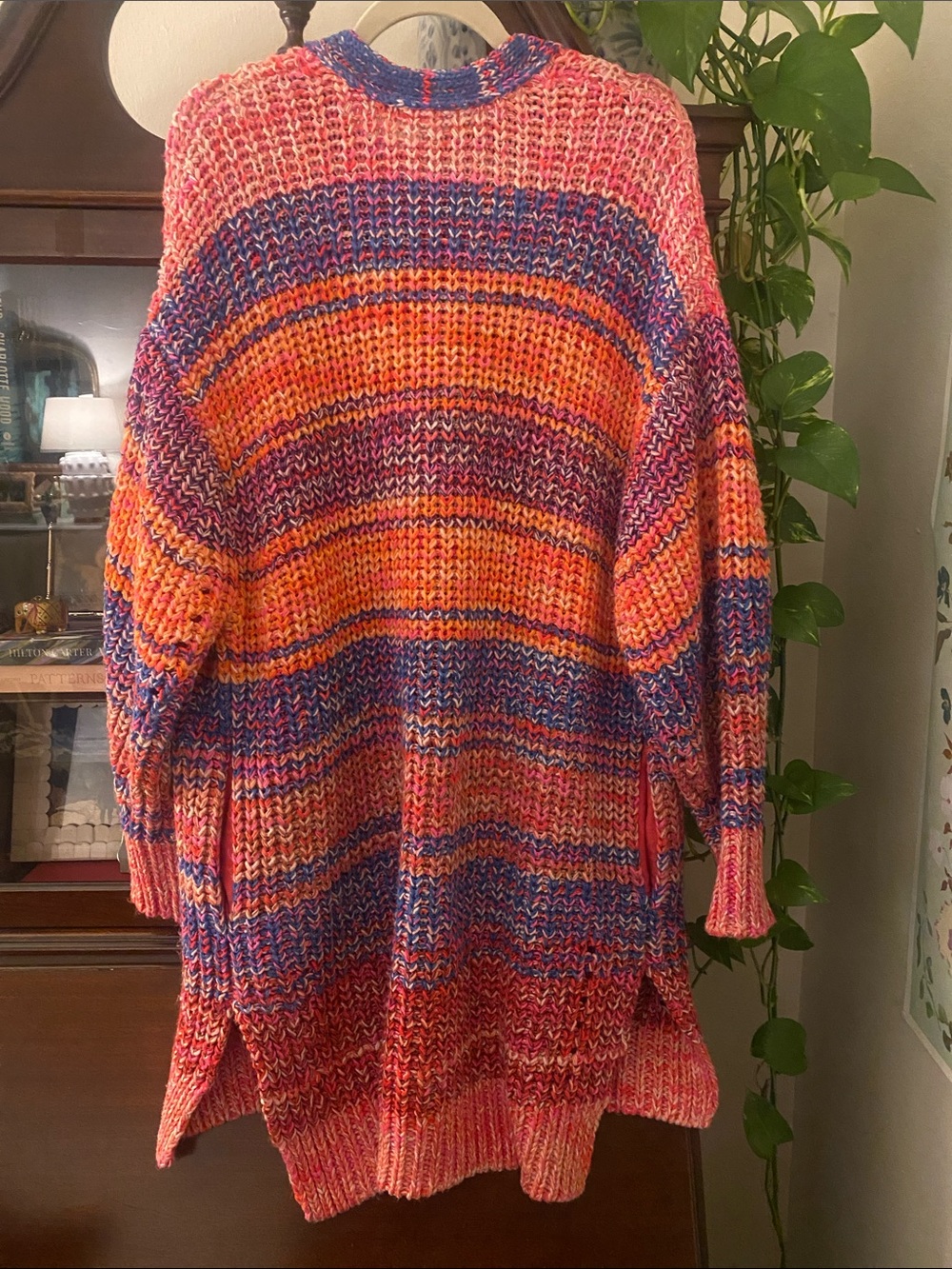 Free People Chunky Open-Front Knit Cardigan - Pink, Orange, Blue - Picture 3 of 3